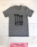 ROWHOUSE Baltimore, MD. printed on Unisex Crew neck triblend Gray T-shirt